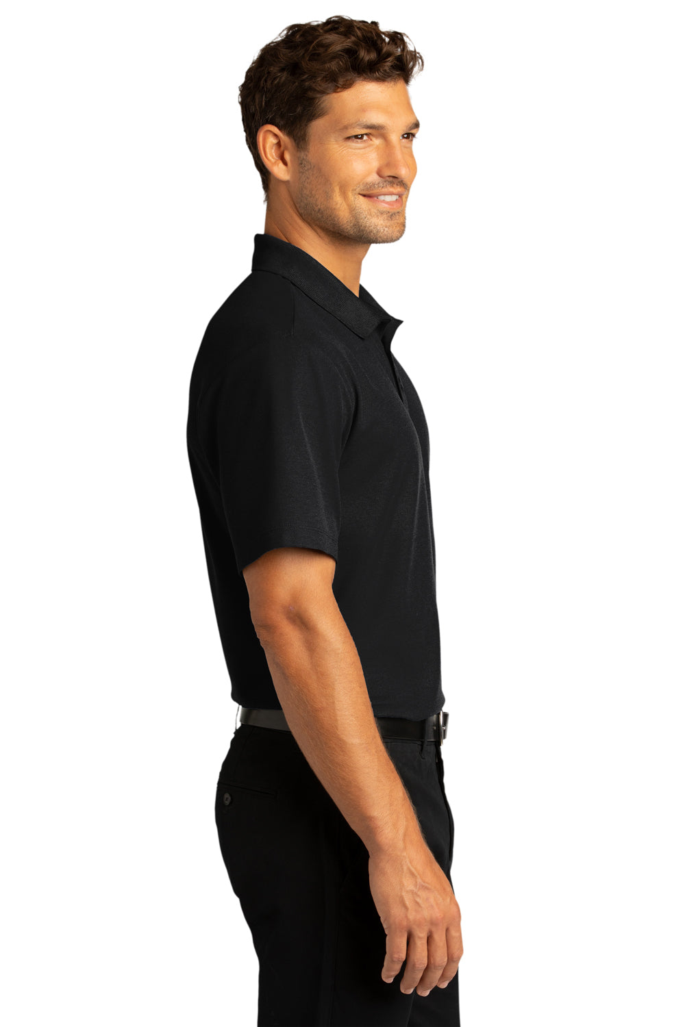 Port Authority K810 Mens React SuperPro Snag Resistant Short Sleeve Polo Shirt Deep Black Model Side