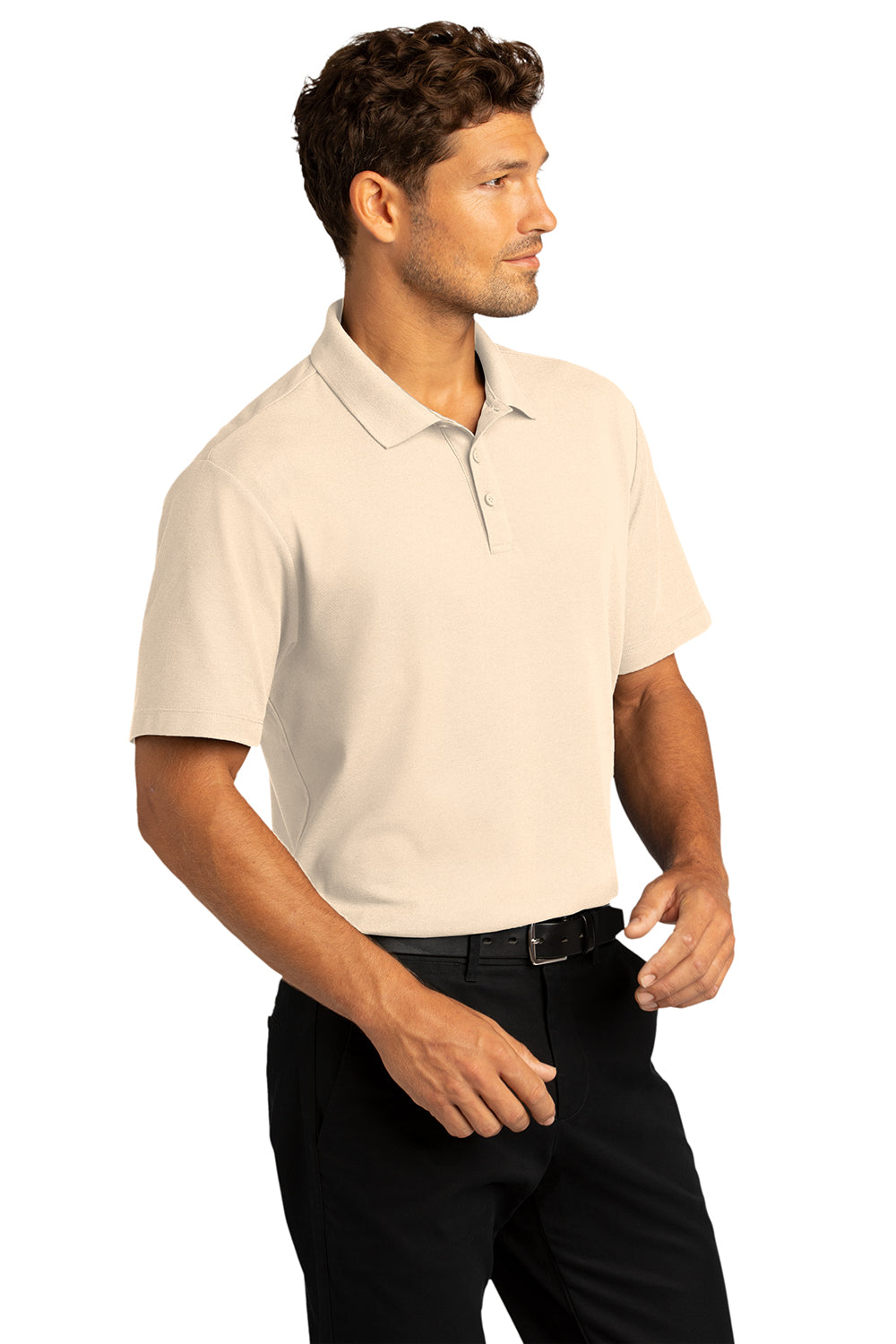 Port Authority K810 Mens React SuperPro Snag Resistant Short Sleeve Polo Shirt Ecru Model 3q