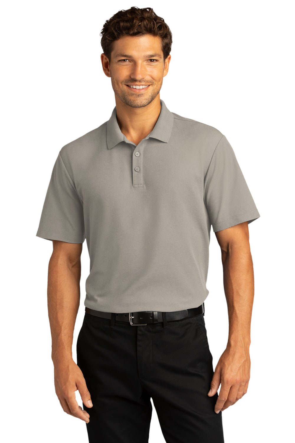 Port Authority K810 Mens React SuperPro Snag Resistant Short Sleeve Polo Shirt Gusty Grey Model Front