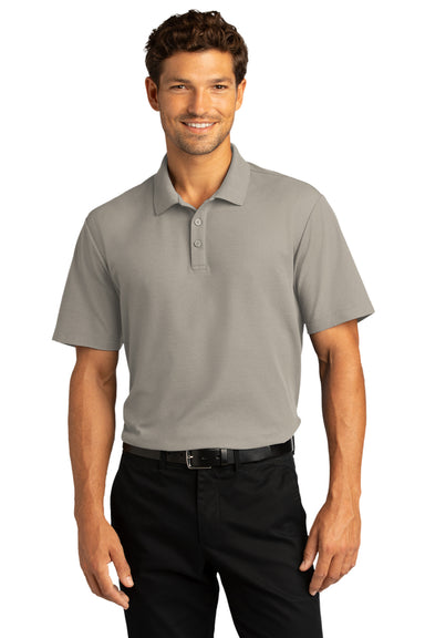 Port Authority K810 Mens React SuperPro Snag Resistant Short Sleeve Polo Shirt Gusty Grey Model Front