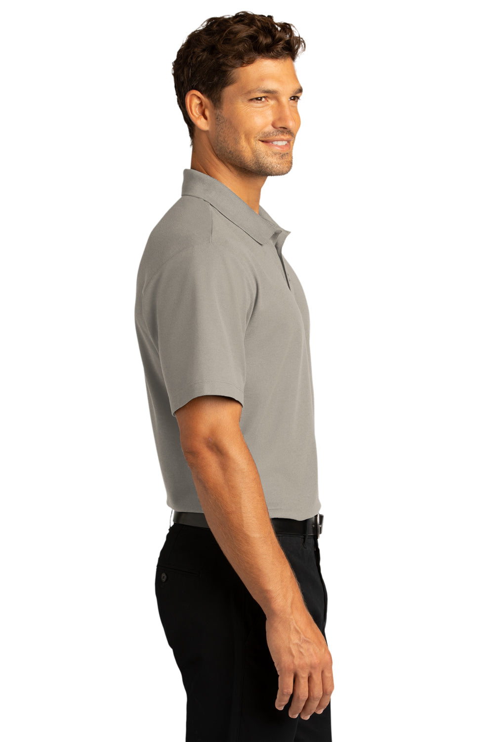 Port Authority K810 Mens React SuperPro Snag Resistant Short Sleeve Polo Shirt Gusty Grey Model Side