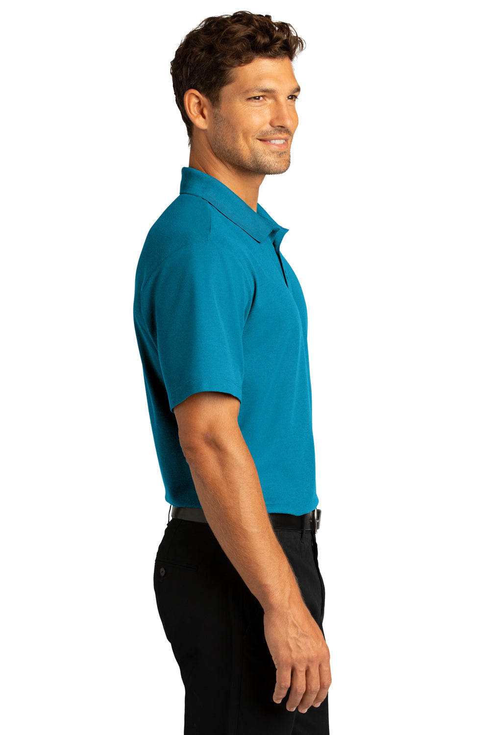 Port Authority K810 Mens React SuperPro Snag Resistant Short Sleeve Polo Shirt Parcel Blue Model Side