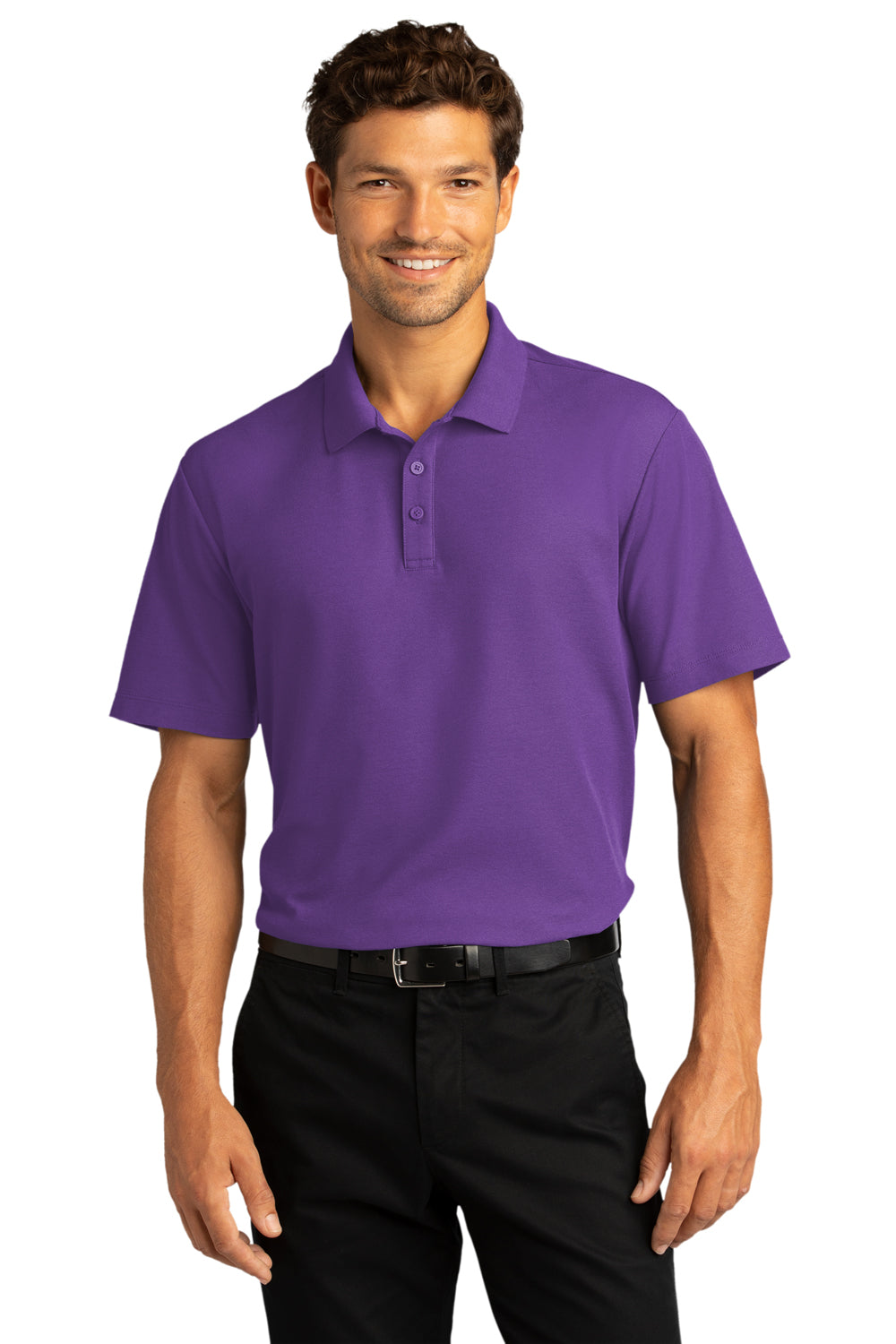 Port Authority K810 Mens React SuperPro Snag Resistant Short Sleeve Polo Shirt Purple Model Front