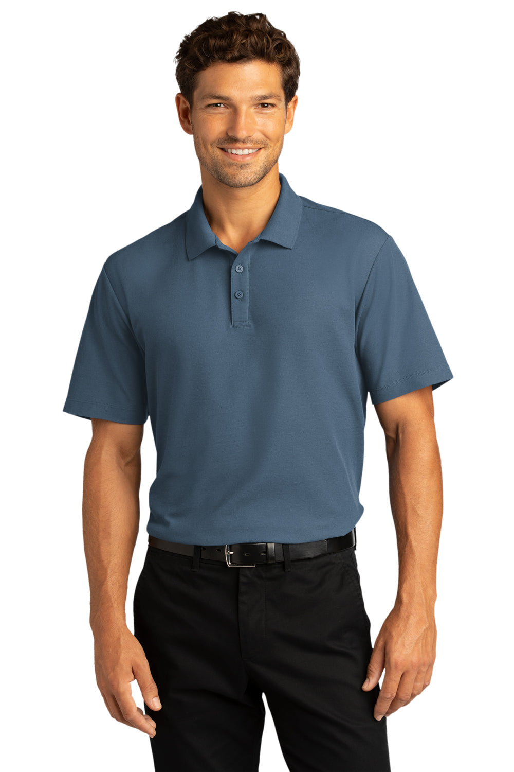 Port Authority K810 Mens React SuperPro Snag Resistant Short Sleeve Polo Shirt Regatta Blue Model Front