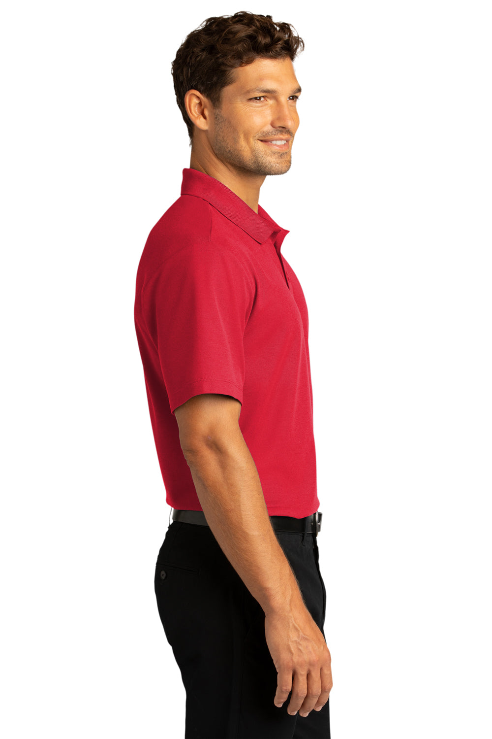 Port Authority K810 Mens React SuperPro Snag Resistant Short Sleeve Polo Shirt Rich Red Model Side