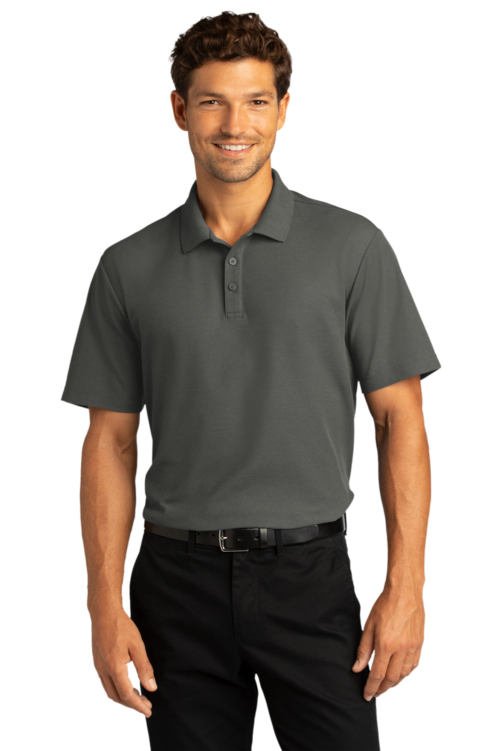 Port Authority K810 Mens React SuperPro Snag Resistant Short Sleeve Polo Shirt Storm Grey Model Front