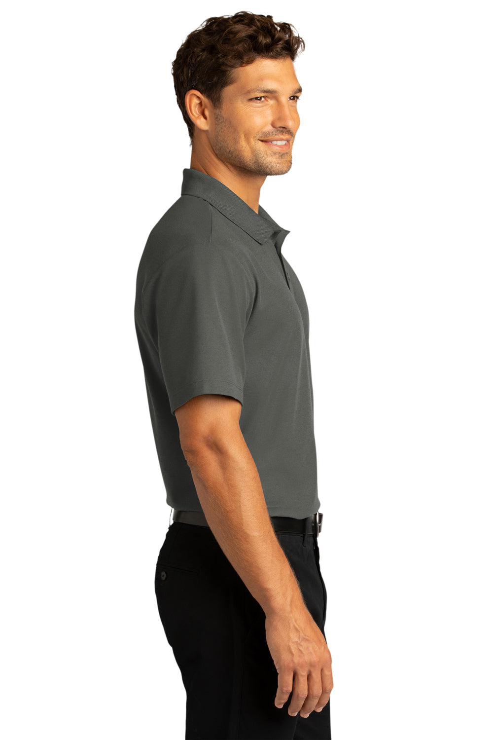 Port Authority K810 Mens React SuperPro Snag Resistant Short Sleeve Polo Shirt Storm Grey Model Side