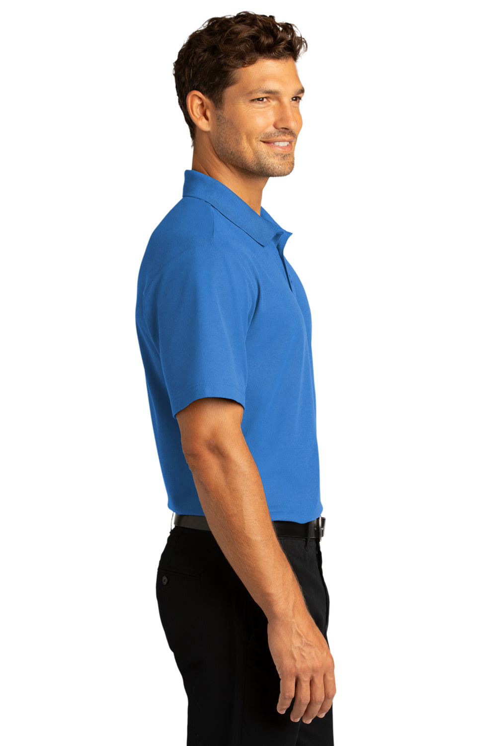 Port Authority K810 Mens React SuperPro Snag Resistant Short Sleeve Polo Shirt Strong Blue Model Side