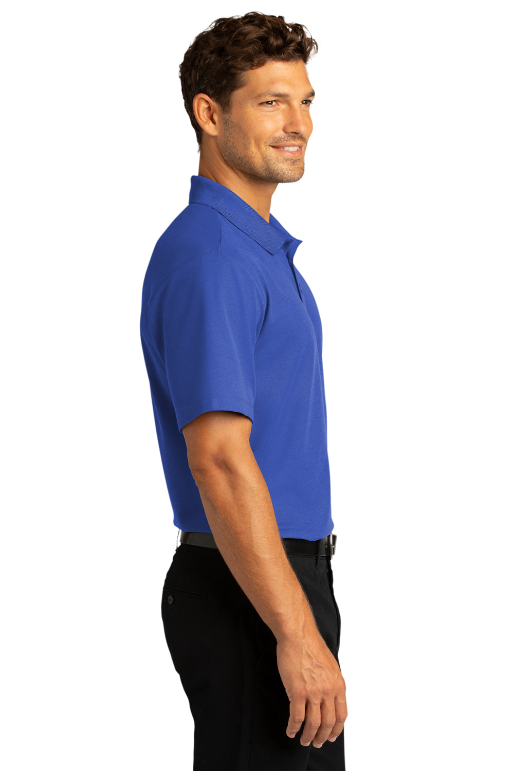 Port Authority K810 Mens React SuperPro Snag Resistant Short Sleeve Polo Shirt True Royal Blue Model Side