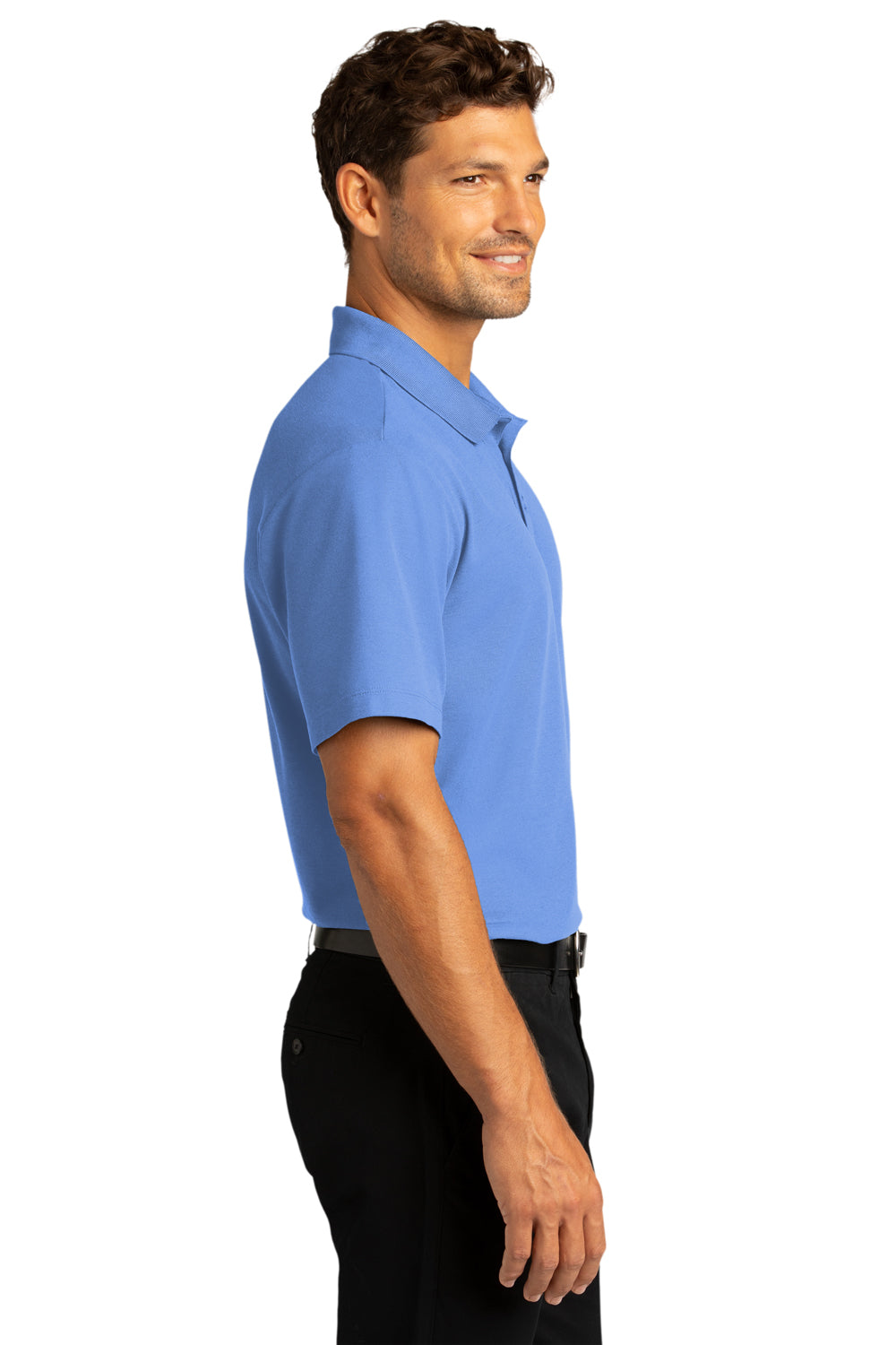 Port Authority K810 Mens React SuperPro Snag Resistant Short Sleeve Polo Shirt Ultramarine Blue Model Side