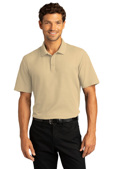 Port Authority K810 Mens React SuperPro Snag Resistant Short Sleeve Polo Shirt Wheat Model Front