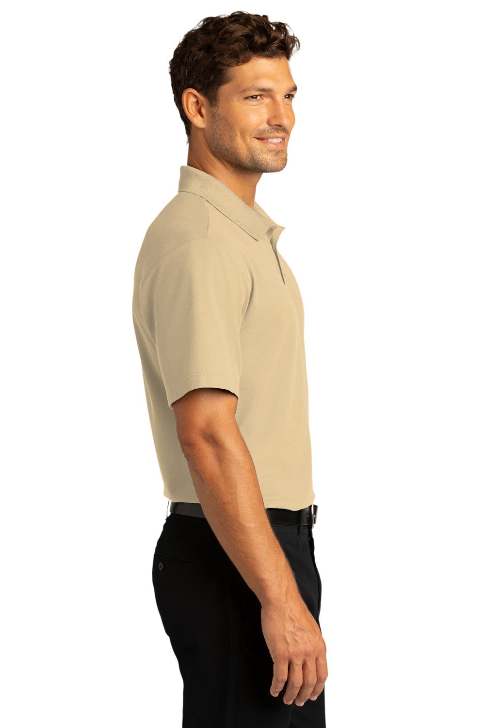 Port Authority K810 Mens React SuperPro Snag Resistant Short Sleeve Polo Shirt Wheat Model Side