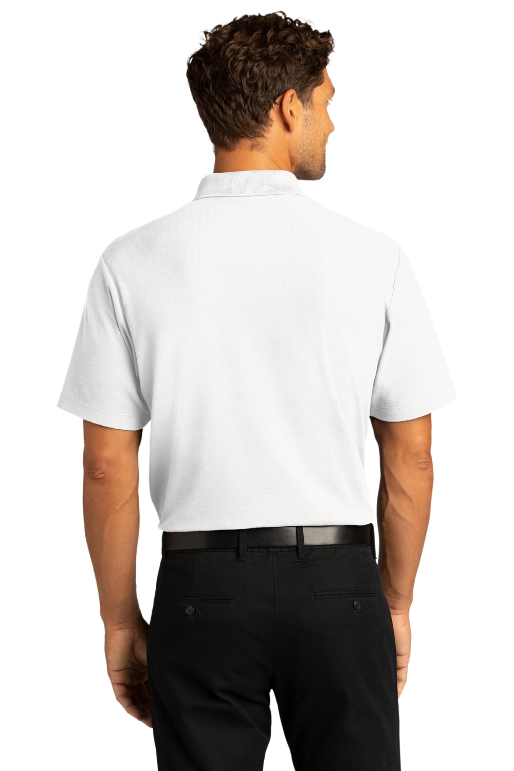 Port Authority K810 Mens React SuperPro Snag Resistant Short Sleeve Polo Shirt White Model Back