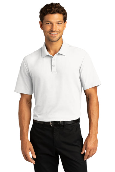 Port Authority K810 Mens React SuperPro Snag Resistant Short Sleeve Polo Shirt White Model Front