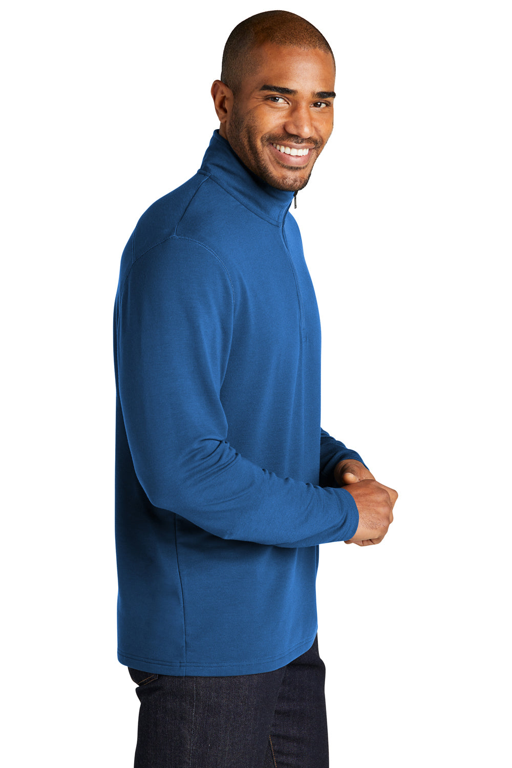 Port Authority K825 Mens Microterry Snag Resistant 1/4 Zip Sweatshirt Aegean Blue Model Side