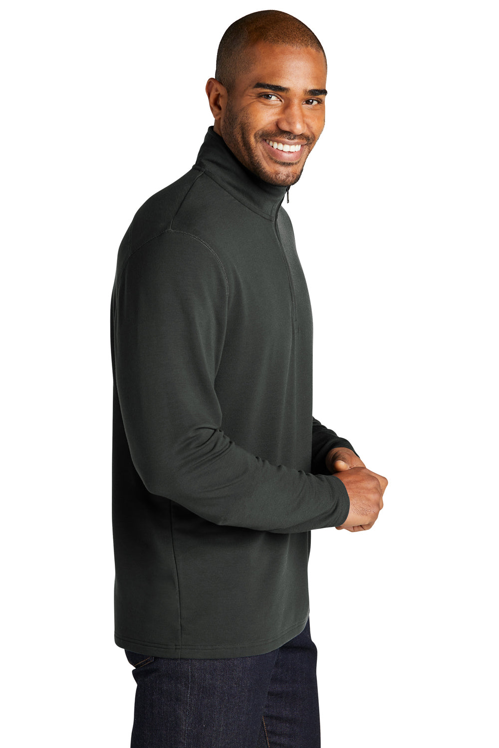 Port Authority K825 Mens Microterry Snag Resistant 1/4 Zip Sweatshirt Charcoal Grey Model Side