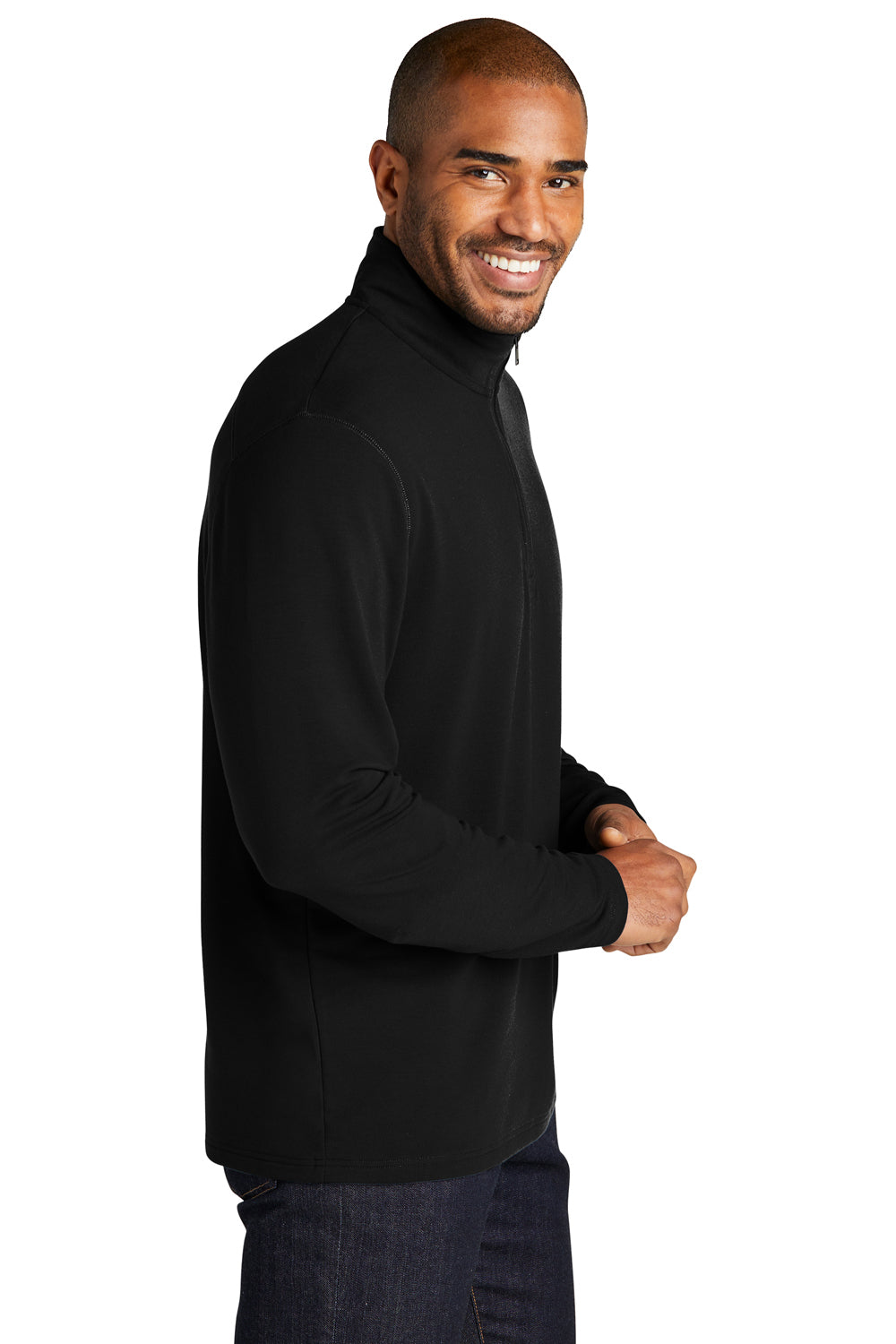 Port Authority K825 Mens Microterry Snag Resistant 1/4 Zip Sweatshirt Deep Black Model Side