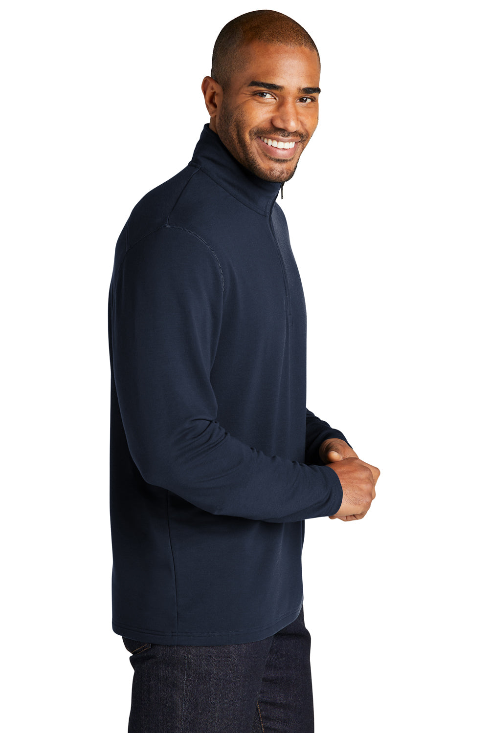 Port Authority K825 Mens Microterry Snag Resistant 1/4 Zip Sweatshirt River Navy Blue Model Side