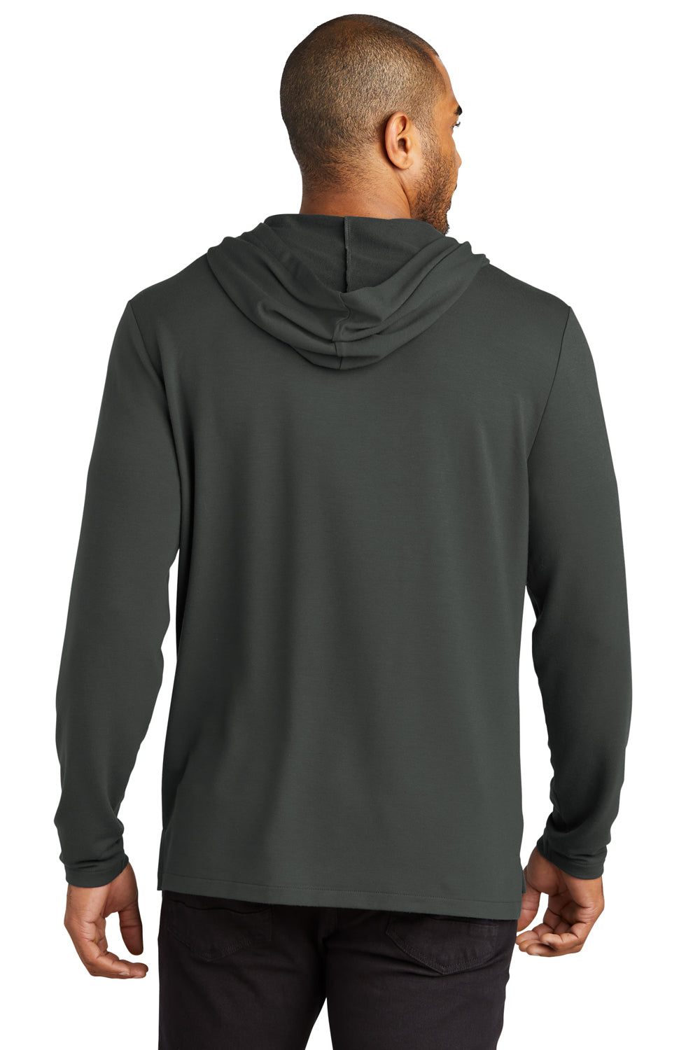 Port Authority K826 Mens Microterry Snag Resistant Hooded Sweatshirt Hoodie Charcoal Grey Model Back