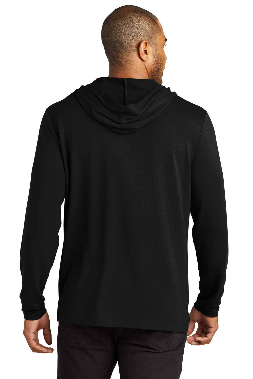 Port Authority K826 Mens Microterry Snag Resistant Hooded Sweatshirt Hoodie Deep Black Model Back