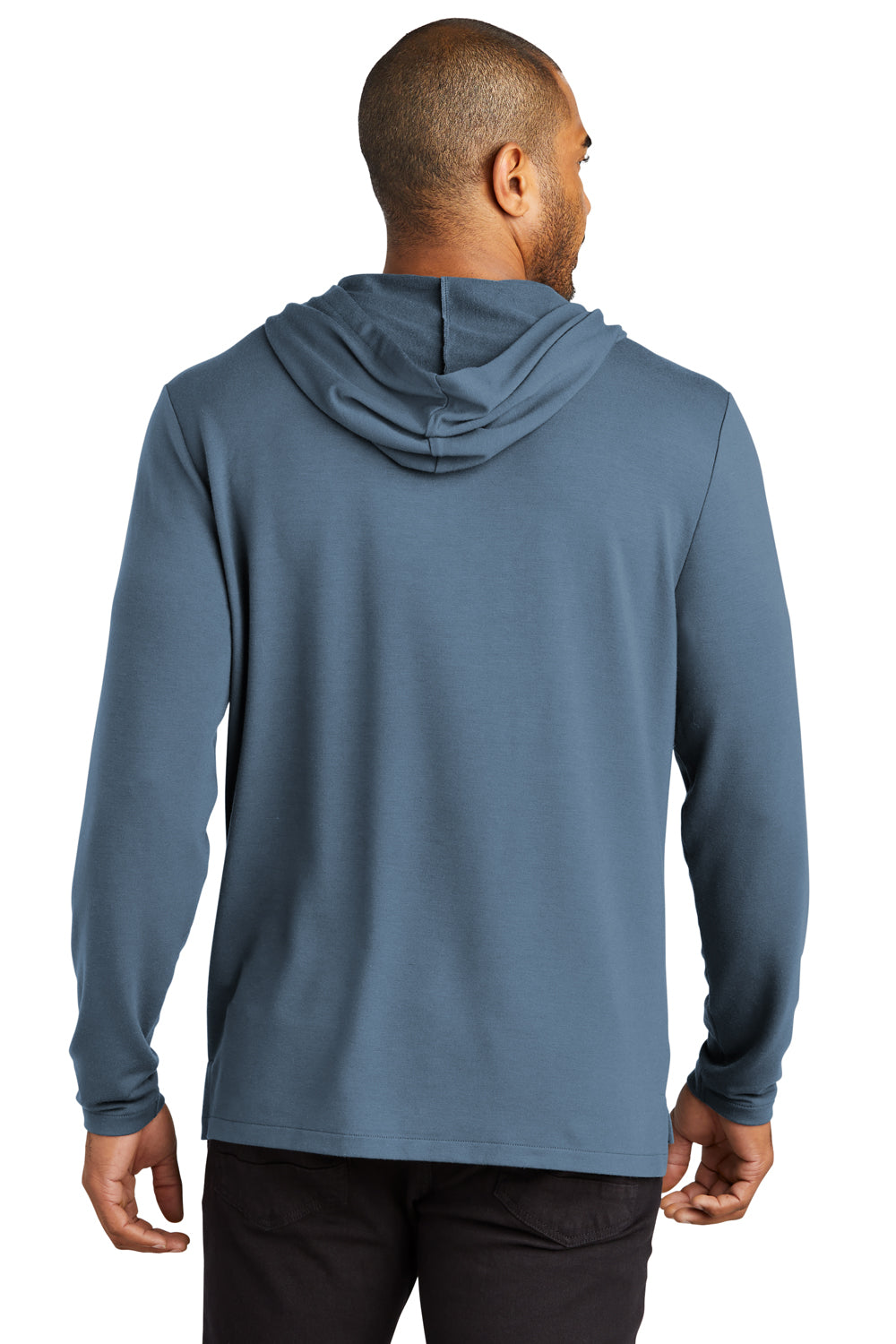 Port Authority K826 Mens Microterry Snag Resistant Hooded Sweatshirt Hoodie Dusk Blue Model Back