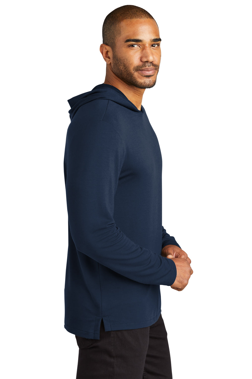 Port Authority K826 Mens Microterry Snag Resistant Hooded Sweatshirt Hoodie River Navy Blue Model Side