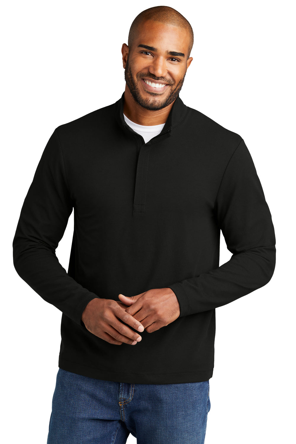 Port Authority K829 Mens Fairway 1/4 Zip Sweatshirt Deep Black Model Front