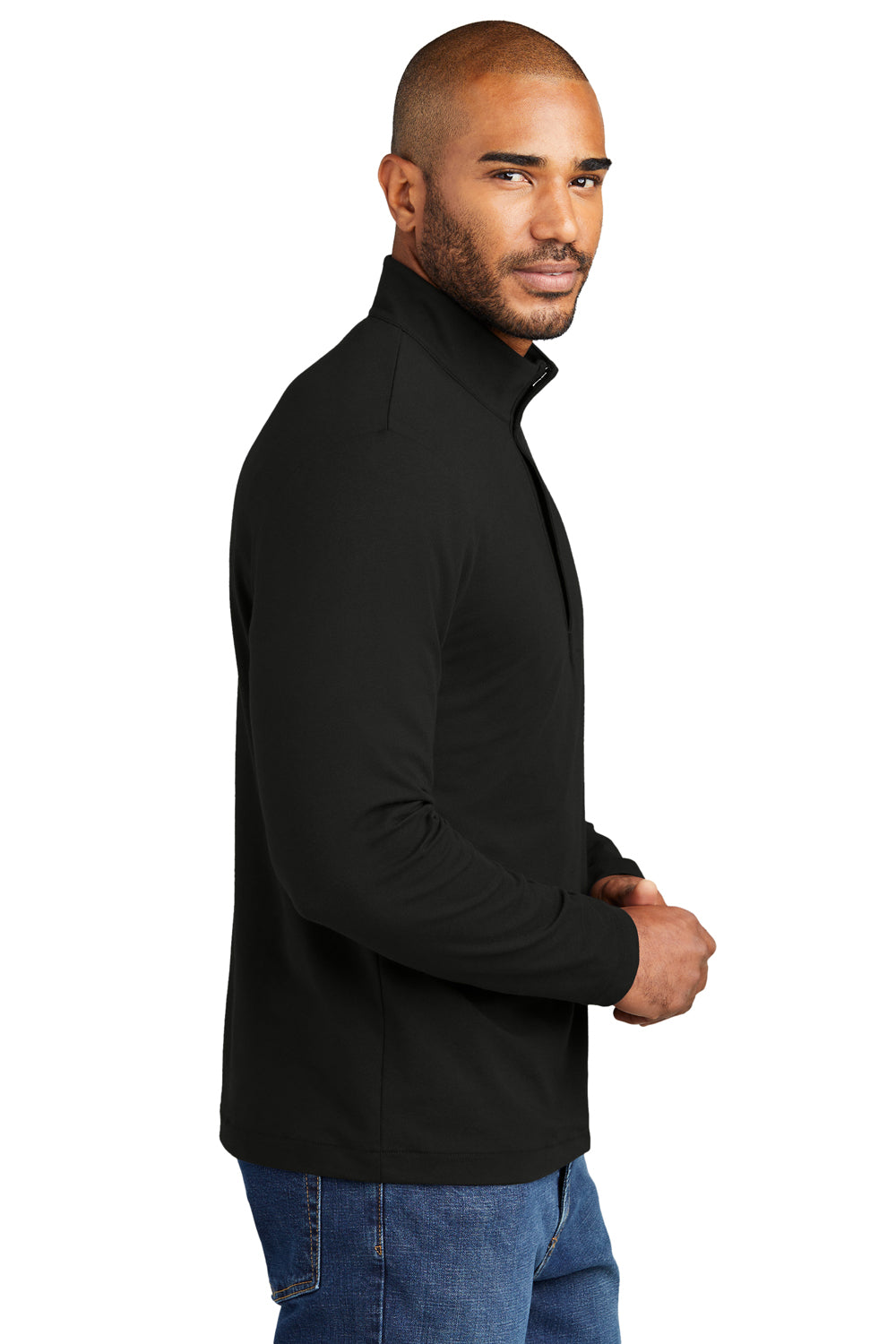 Port Authority K829 Mens Fairway 1/4 Zip Sweatshirt Deep Black Model Side