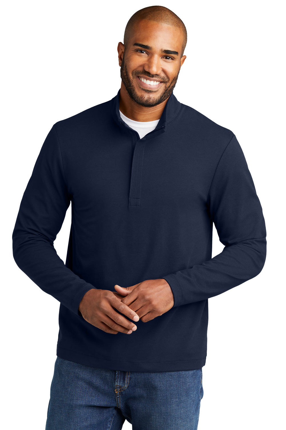 Port Authority K829 Mens Fairway 1/4 Zip Sweatshirt River Navy Blue Model Front