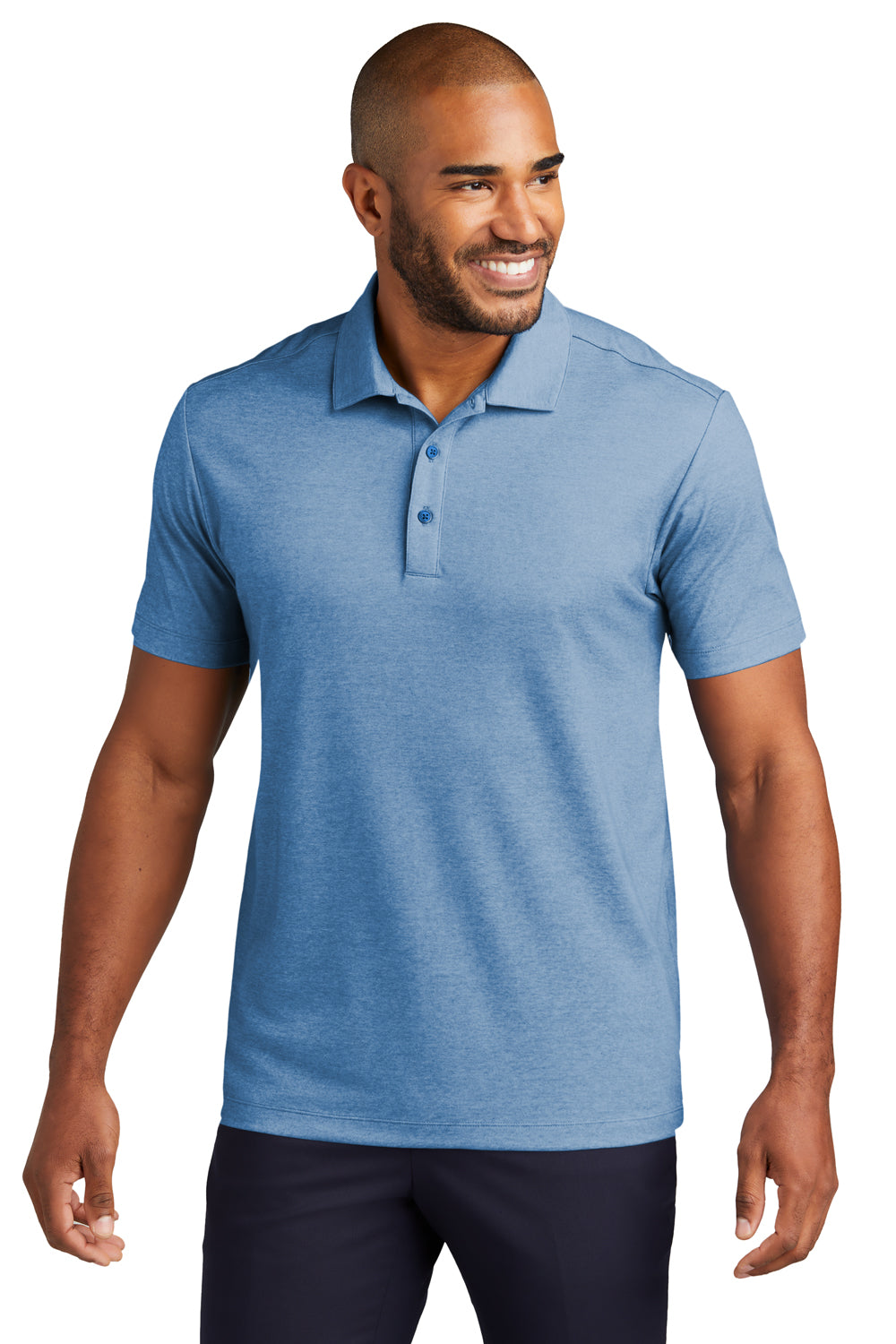 Port Authority K830 Mens Fine Pique Moisture Wicking Short Sleeve Polo Shirt Heather Aegean Blue Model Front