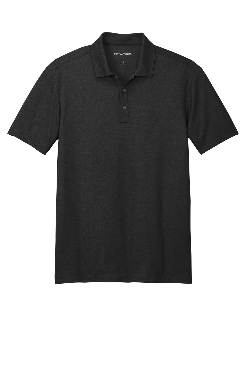 Port Authority K830 Mens Fine Pique Moisture Wicking Short Sleeve Polo Shirt Heather Black Flat Front