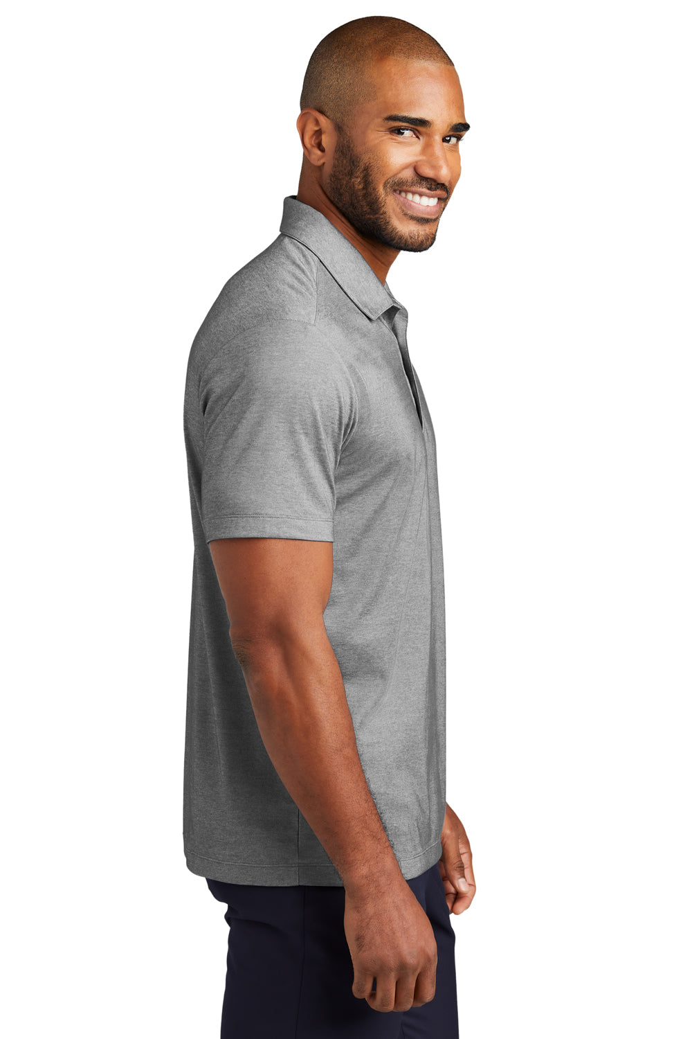 Port Authority K830 Mens Fine Pique Moisture Wicking Short Sleeve Polo Shirt Heather Charcoal Grey Model Side