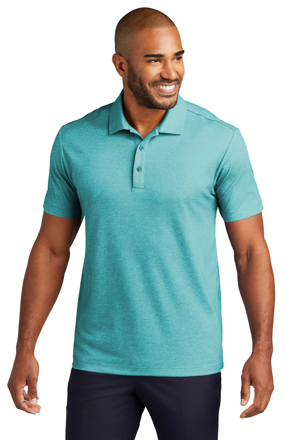 Port Authority Mens Fine Pique Moisture Wicking Short Sleeve Polo Shirt Heather Dark Teal