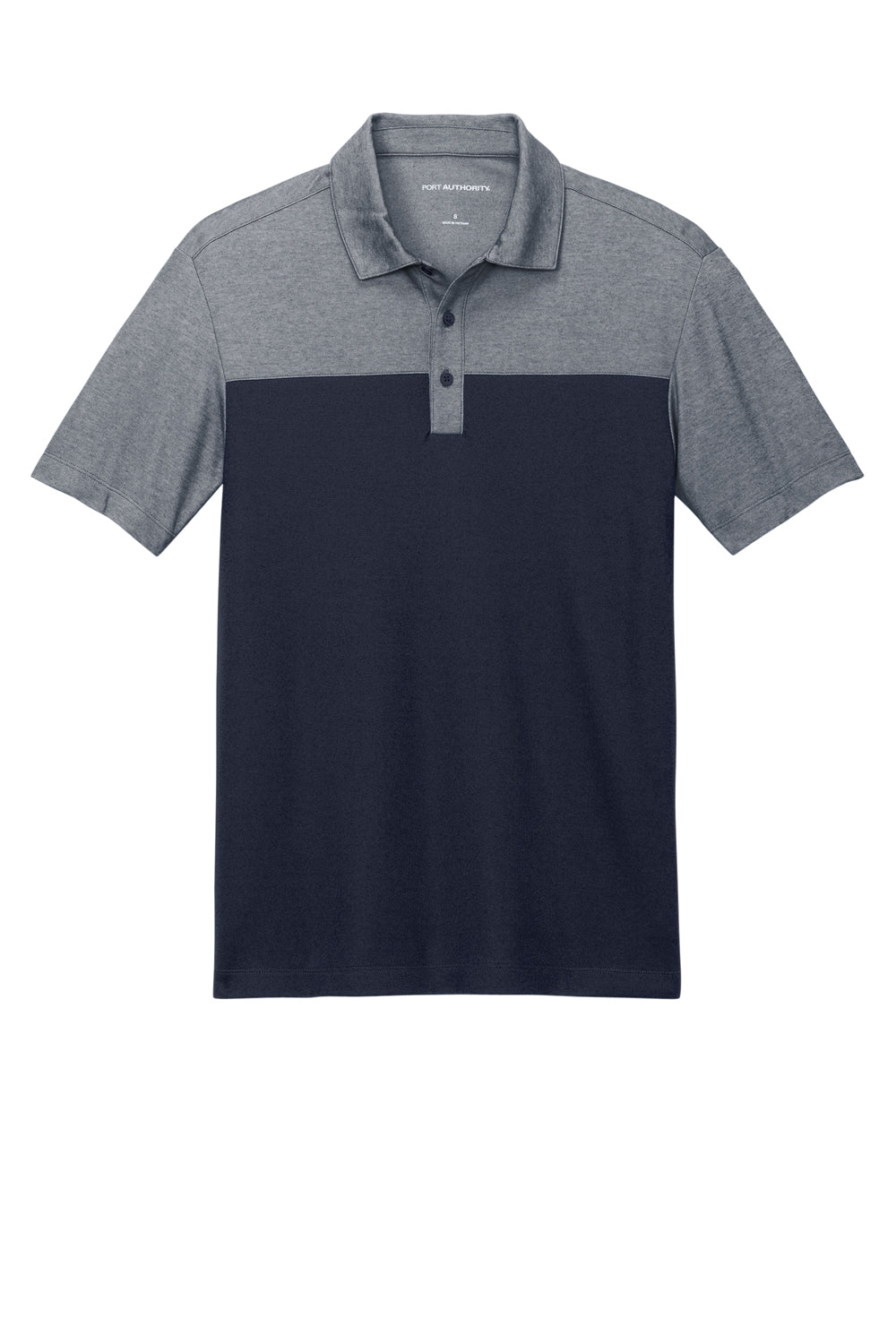 Port Authority K831 Mens Fine Pique Blocked Moisture Wicking Short Sleeve Polo Shirt River Navy Blue/Heather River Navy Blue Flat Front