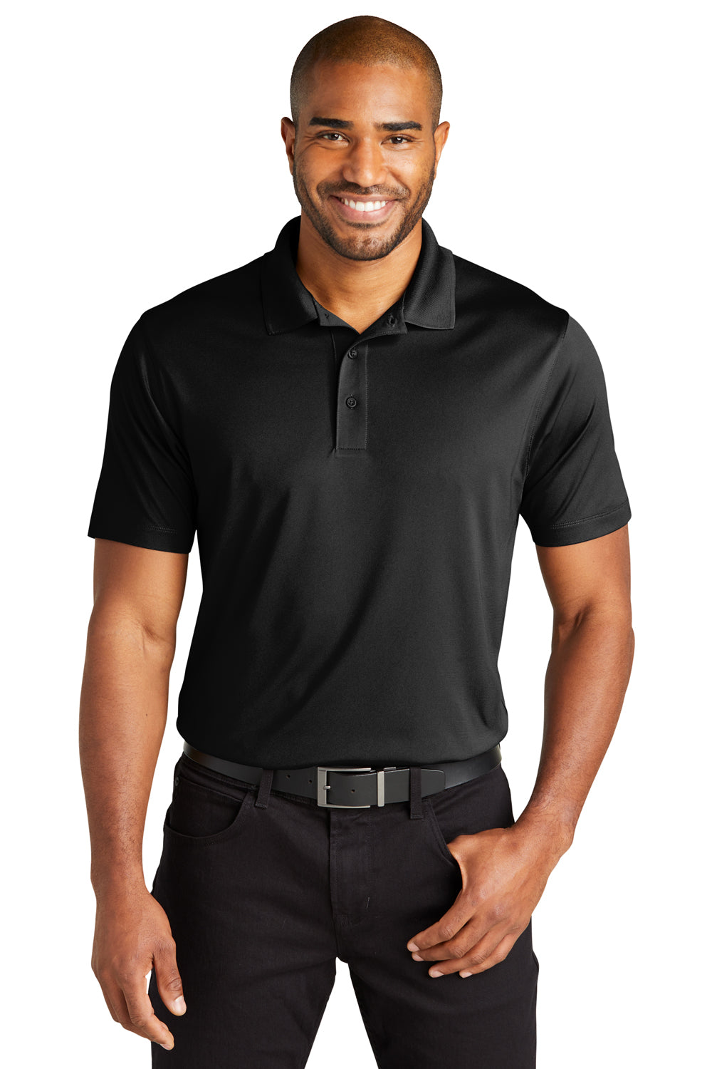 Port Authority K863 Mens C-Free Performance Moisture Wicking Short Sleeve Polo Shirt Deep Black Model Front