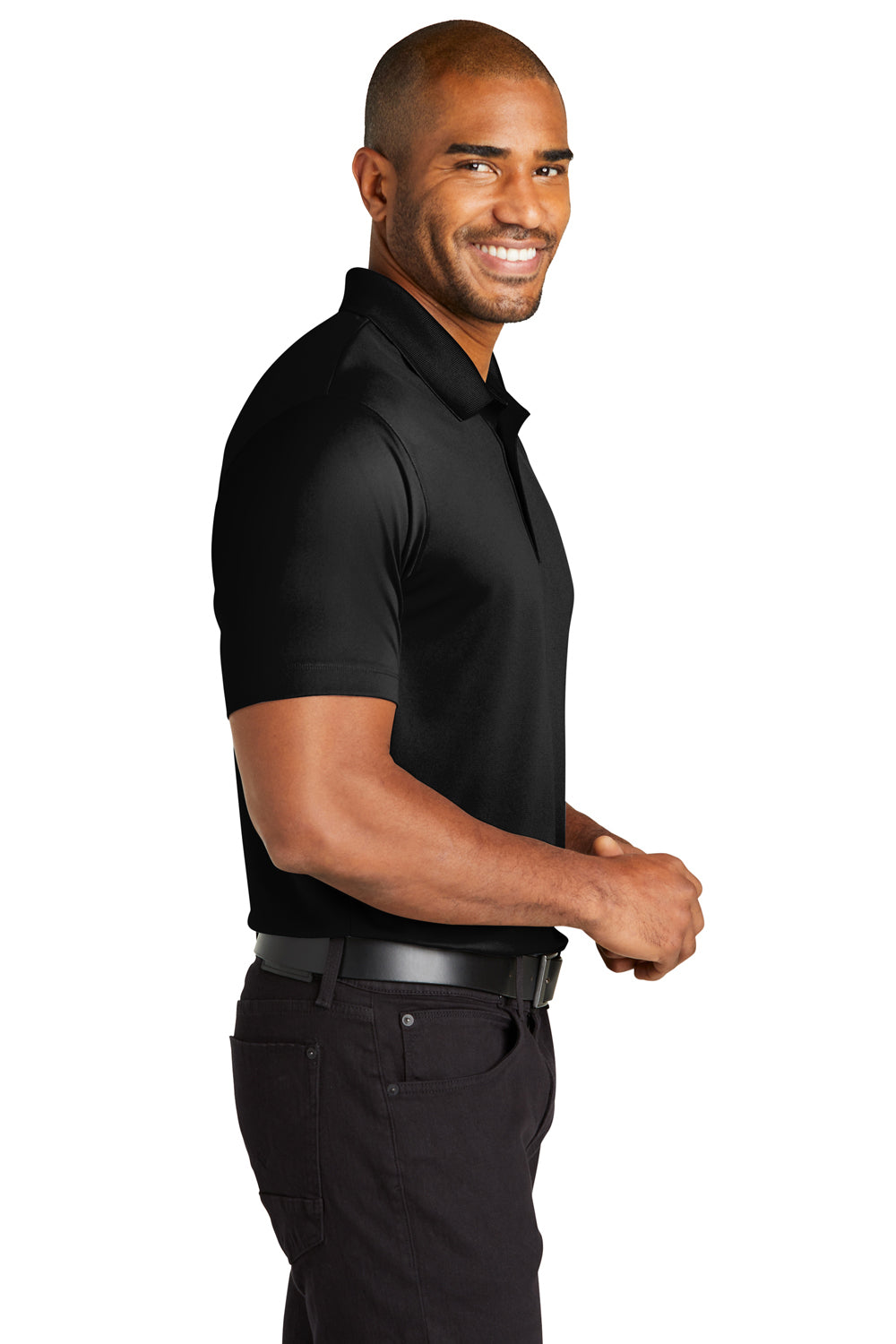 Port Authority K863 Mens C-Free Performance Moisture Wicking Short Sleeve Polo Shirt Deep Black Model Side