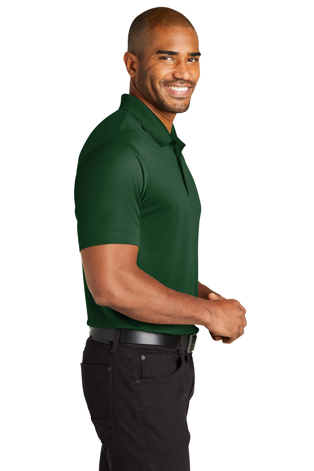 Port Authority K863 Mens C-Free Performance Moisture Wicking Short Sleeve Polo Shirt Forest Green Model Side