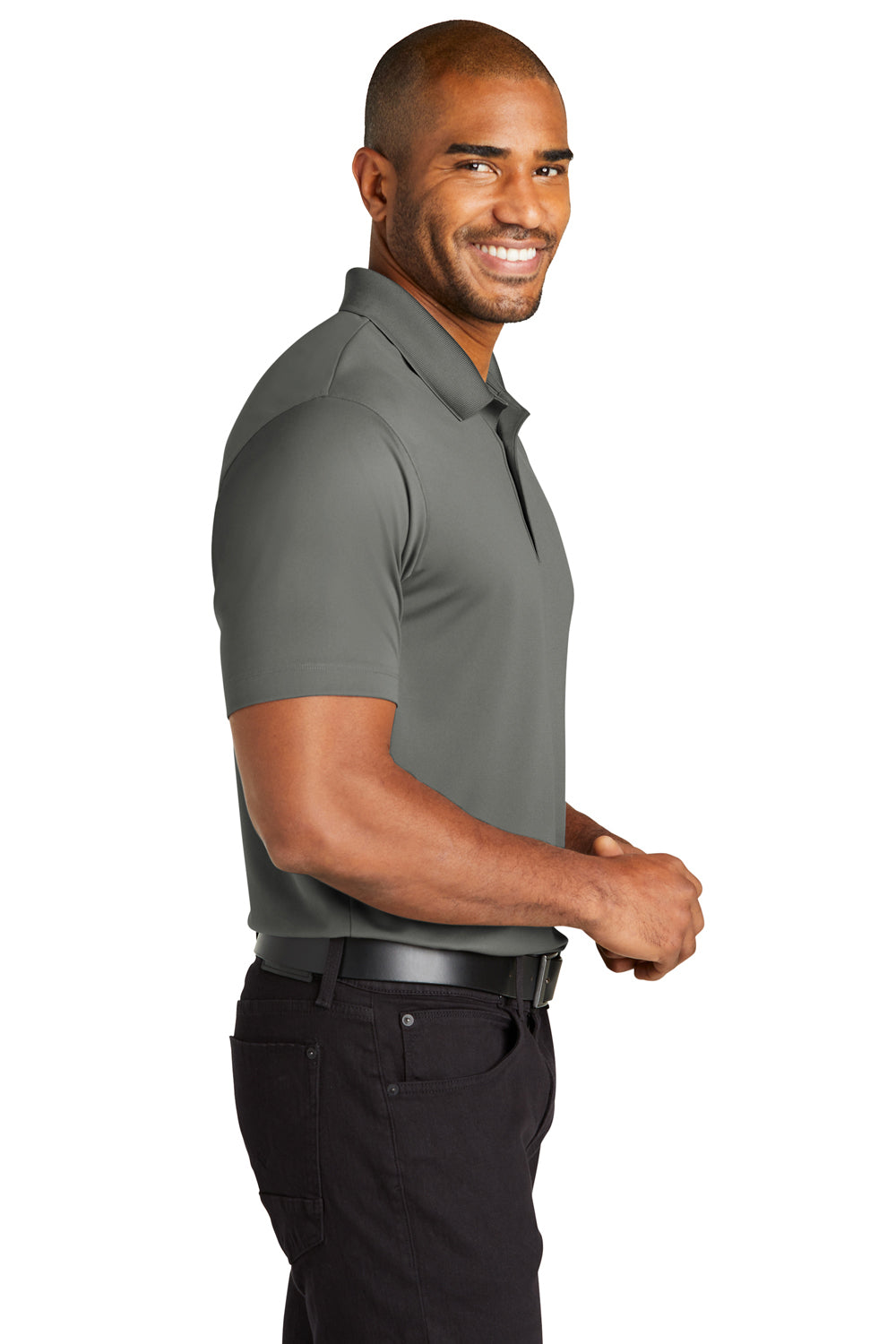 Port Authority K863 Mens C-Free Performance Moisture Wicking Short Sleeve Polo Shirt Smoke Grey Model Side