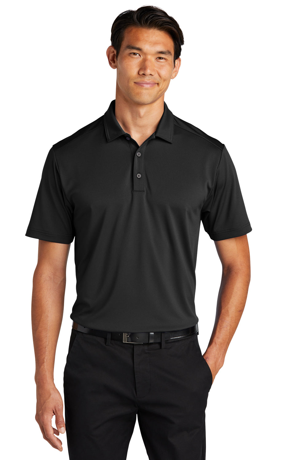 Port Authority K864 Mens C-Free Performance Moisture Wicking Short Sleeve Polo Shirt Deep Black Model Front