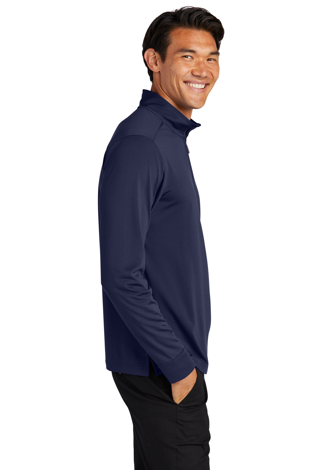 Port Authority K865 Mens C-Free Performance Moisture Wicking 1/4 Zip Sweatshirt True Navy Blue Model Side