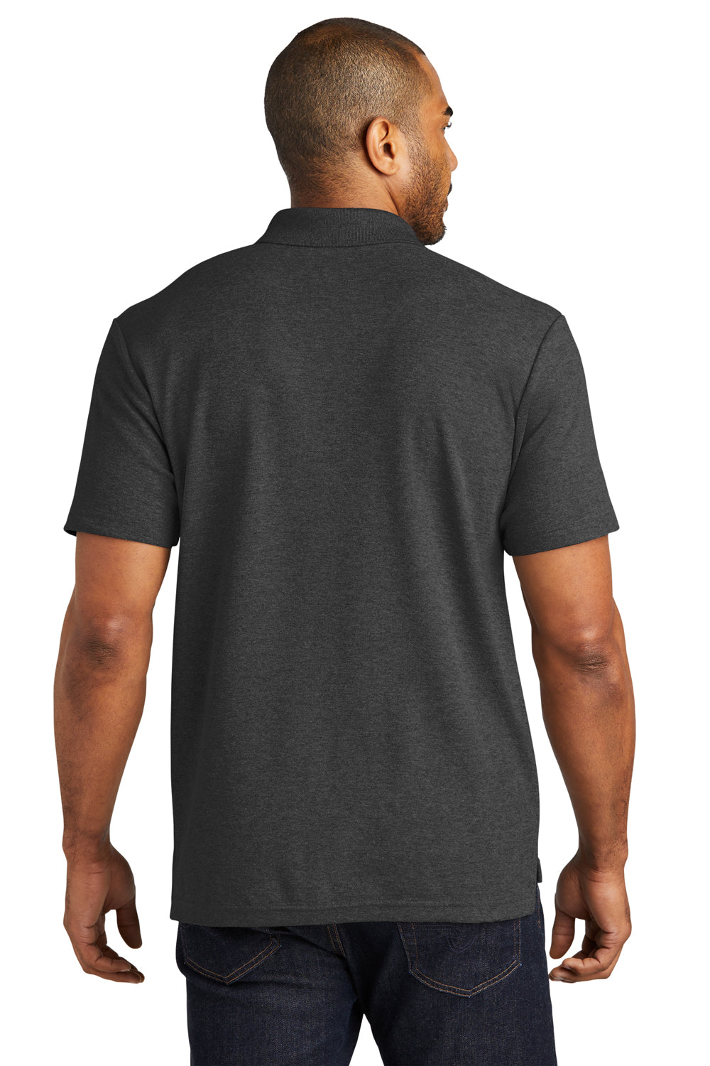 Port Authority K867 Mens C-FREE Pique Short Sleeve Polo Shirt Heather Charcoal Grey Model Back