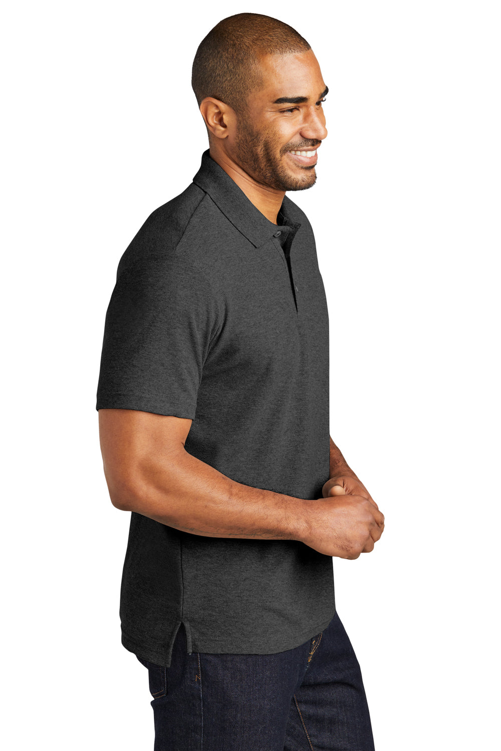 Port Authority K867 Mens C-FREE Pique Short Sleeve Polo Shirt Heather Charcoal Grey Model Side