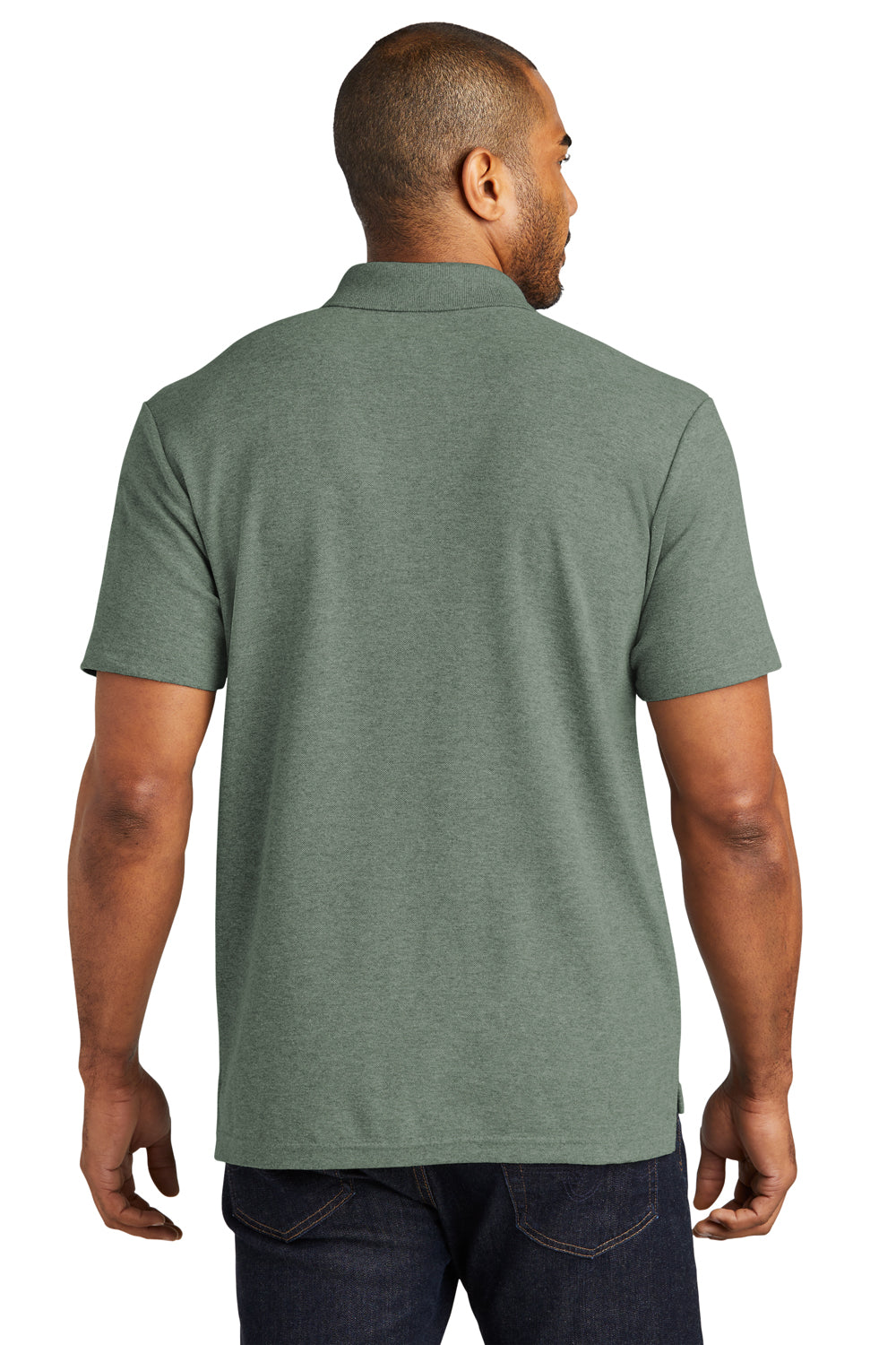 Port Authority K867 Mens C-FREE Pique Short Sleeve Polo Shirt Heather Dark Green Model Back