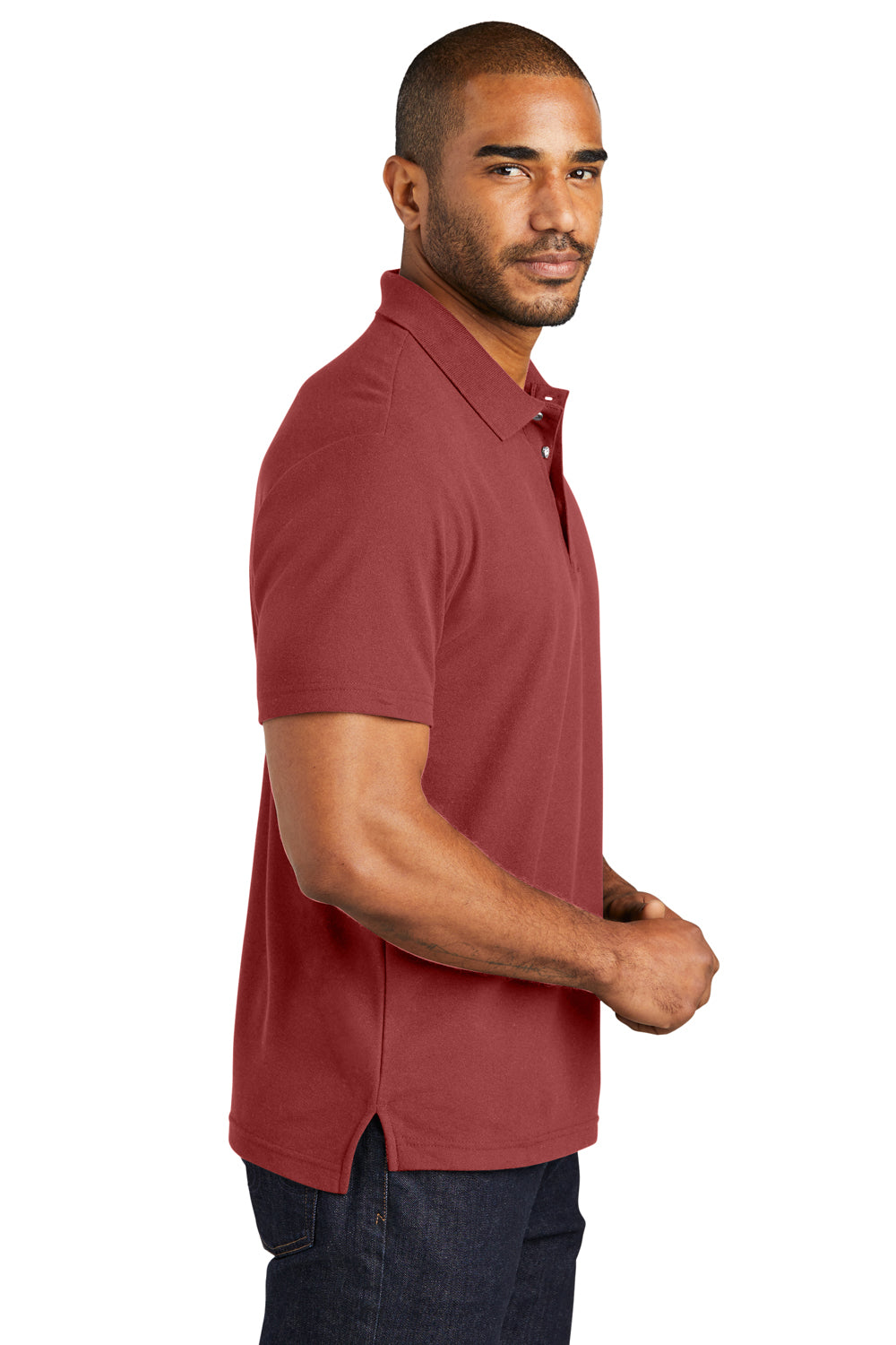 Port Authority K867 Mens C-FREE Pique Short Sleeve Polo Shirt Garnet Red Model Side