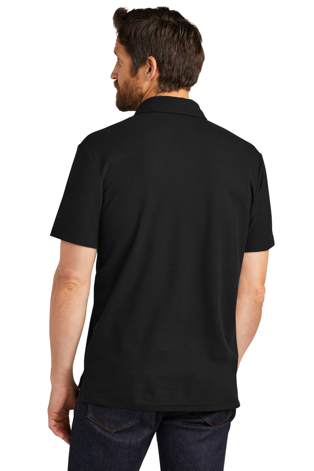 Port Authority K868 Mens C-FREE Pique Short Sleeve Polo Shirt w/ Pocket Black Model Back