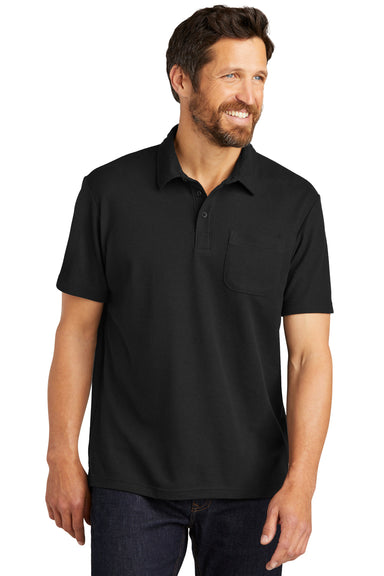 Port Authority K868 Mens C-FREE Pique Short Sleeve Polo Shirt w/ Pocket Black Model Front