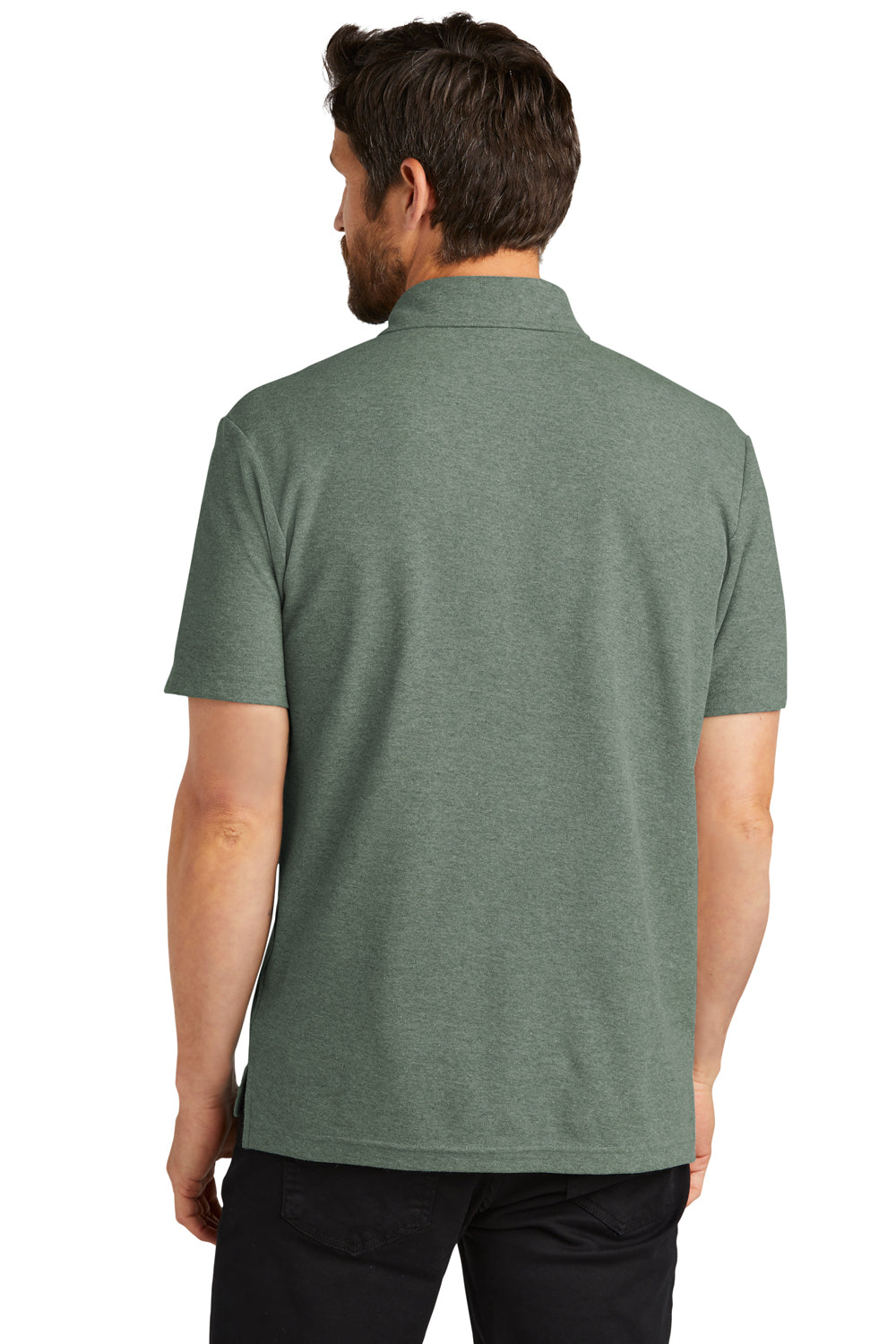 Port Authority K868 Mens C-FREE Pique Short Sleeve Polo Shirt w/ Pocket Heather Dark Green Model Back