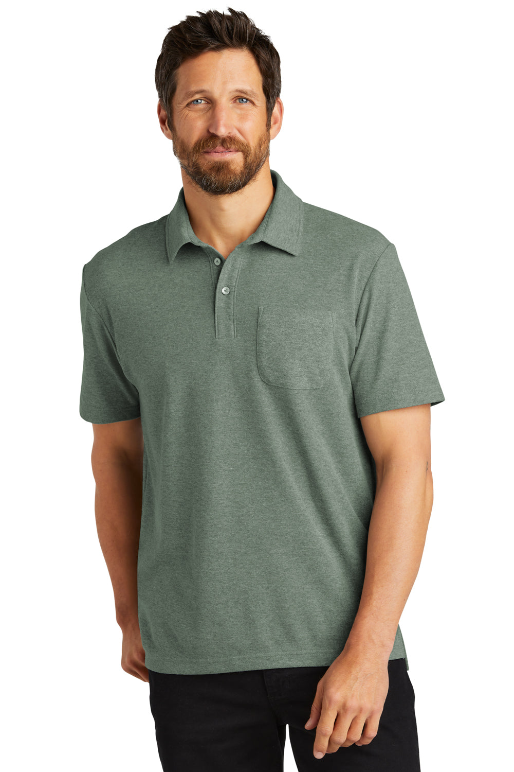 Port Authority K868 Mens C-FREE Pique Short Sleeve Polo Shirt w/ Pocket Heather Dark Green Model Front