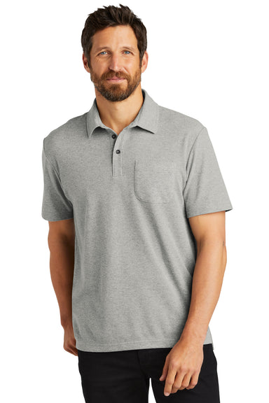 Port Authority K868 Mens C-FREE Pique Short Sleeve Polo Shirt w/ Pocket Heather Deep Smoke Grey Model Front