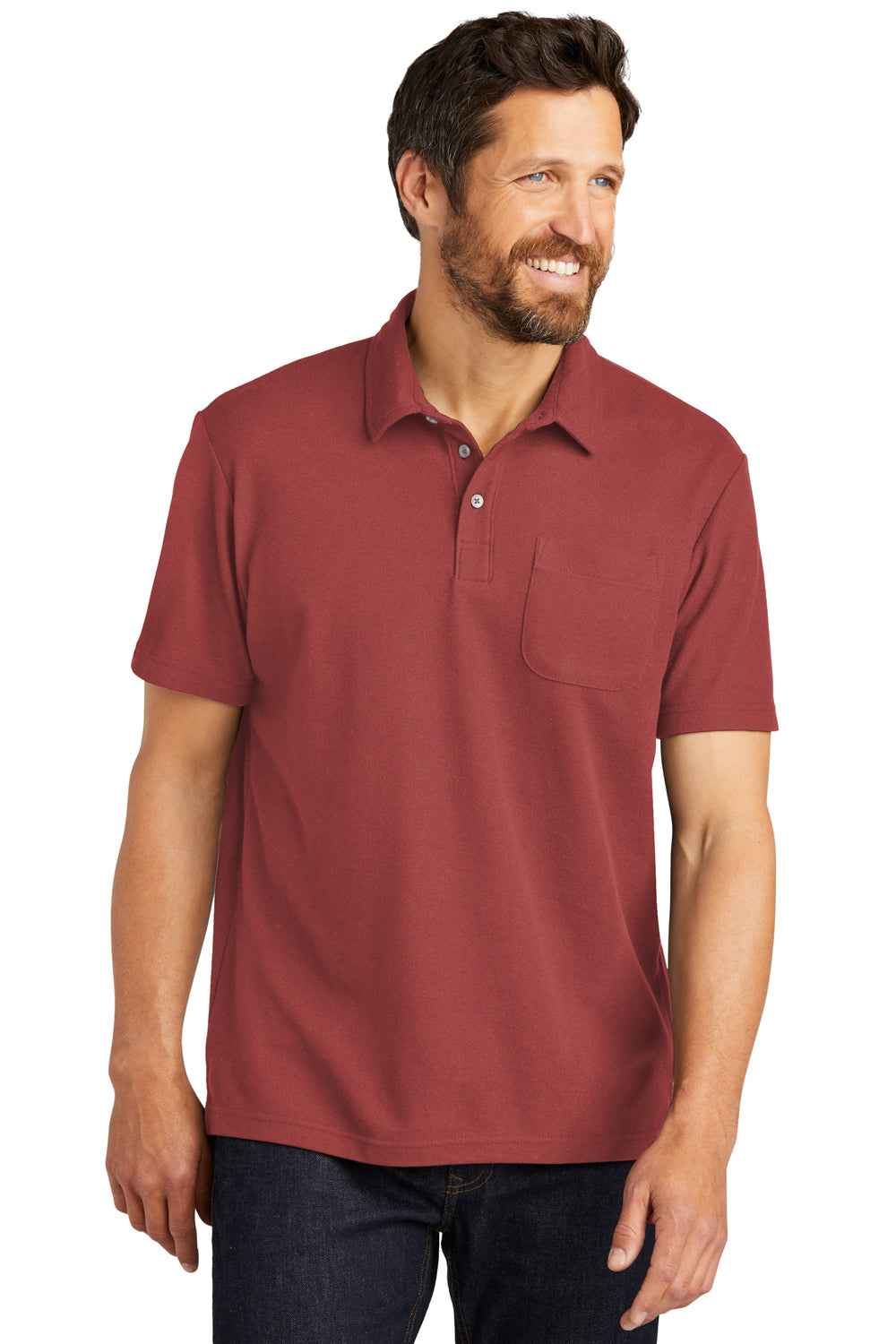 Port Authority K868 Mens C-FREE Pique Short Sleeve Polo Shirt w/ Pocket Garnet Red Model Front